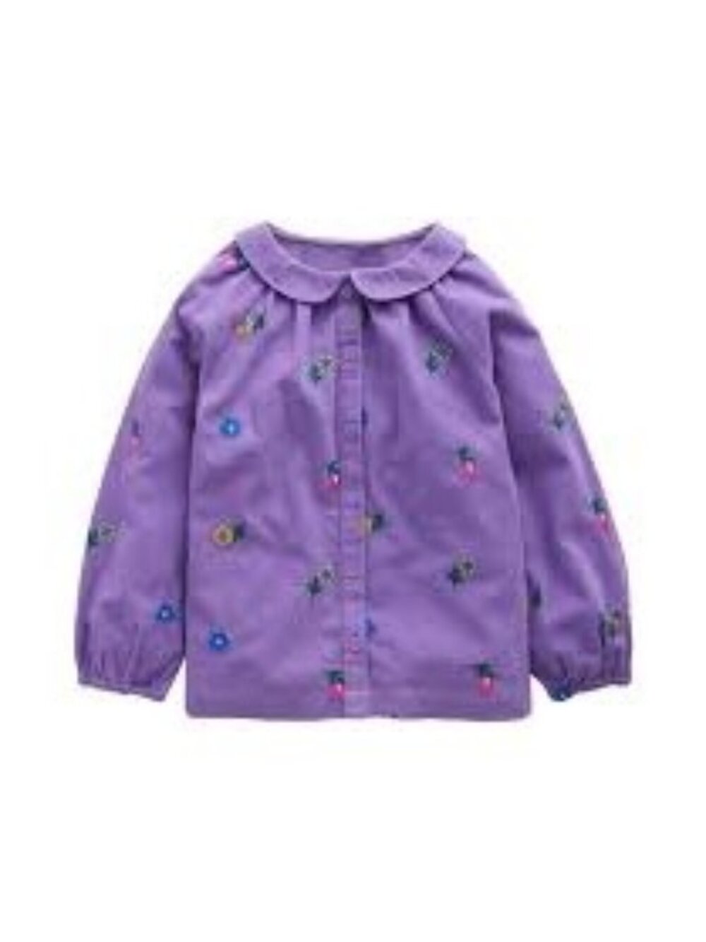 Mini Boden Kids' Embroidered Cotton Corduroy Shirt in Aster Purple Floral, Size